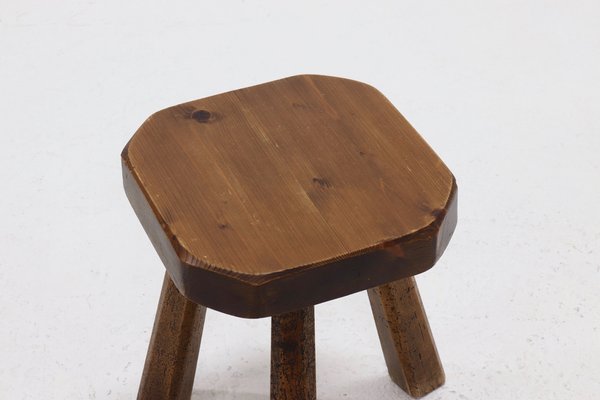 Artisan Stained Pine Stool, France, 1950s-VV-1725420