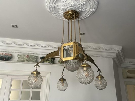 Arto Deco Ceiling Lamp in Bronze and Carved Glass, 1920s-RFP-1309671