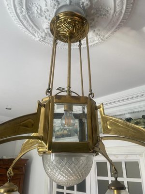 Arto Deco Ceiling Lamp in Bronze and Carved Glass, 1920s-RFP-1309671