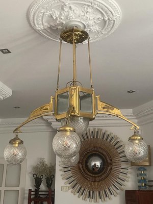 Arto Deco Ceiling Lamp in Bronze and Carved Glass, 1920s-RFP-1309671