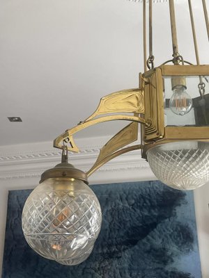 Arto Deco Ceiling Lamp in Bronze and Carved Glass, 1920s-RFP-1309671