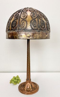 Arts and Craft Brass and Iron Table Lamp in the style of Oscar Bach, 1920s-WZZ-1785128