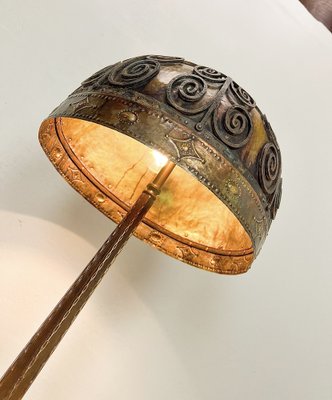 Arts and Craft Brass and Iron Table Lamp in the style of Oscar Bach, 1920s-WZZ-1785128