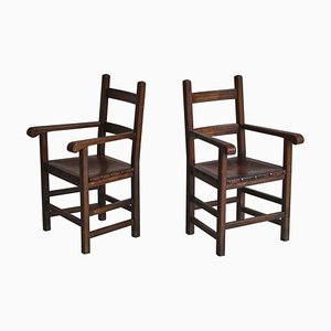 Arts and Crafts Armchairs in Oak and Leather, Set of 2-WRF-1015968