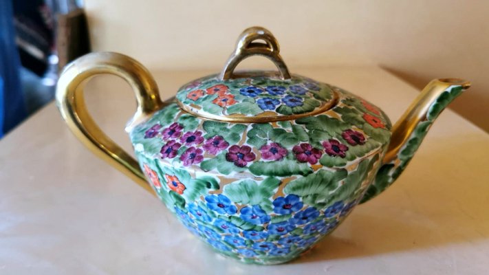 Arts and Crafts Italian Hand Painted Glazed Ceramic Teapot-QRS-1117511