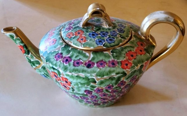 Arts and Crafts Italian Hand Painted Glazed Ceramic Teapot-QRS-1117511