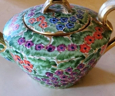 Arts and Crafts Italian Hand Painted Glazed Ceramic Teapot-QRS-1117511