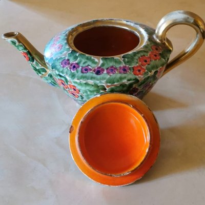 Arts and Crafts Italian Hand Painted Glazed Ceramic Teapot-QRS-1117511