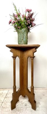 Arts & Crafts Gothic Revival Pedestal in Oak, 1920s-WZZ-1448660