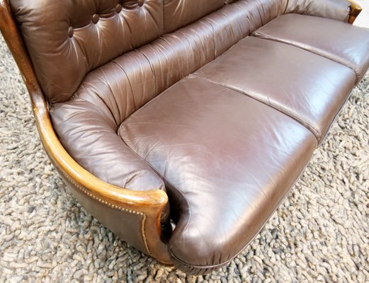 Arts & Crafts Style Leather Sofa, 1950s-QFD-1017284