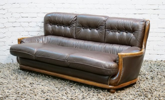 Arts & Crafts Style Leather Sofa, 1950s-QFD-1017284