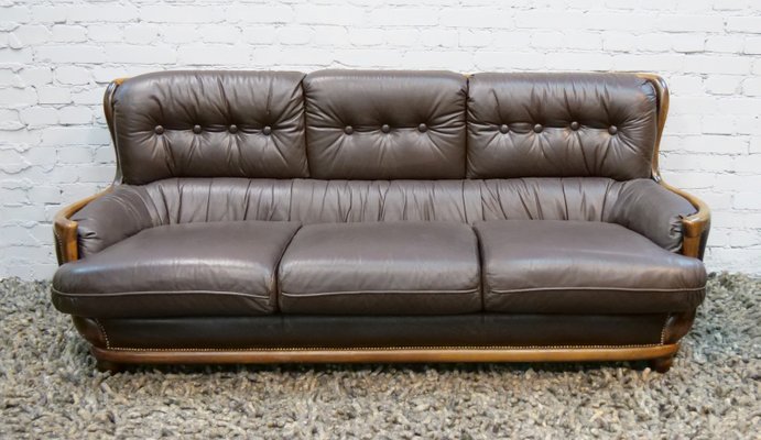 Arts & Crafts Style Leather Sofa, 1950s-QFD-1017284