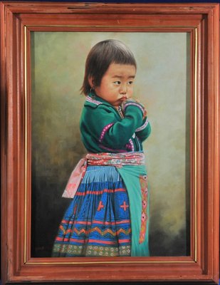 As Vc. Rasil, Portrait of a Mongolian Chilld in Traditional Dress, 1990, 1990s, Oil on Canvas-QOR-2017480