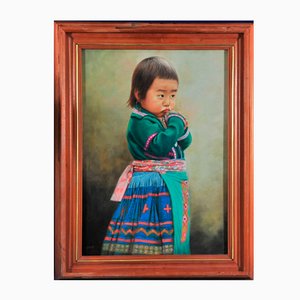 As Vc. Rasil, Portrait of a Mongolian Chilld in Traditional Dress, 1990, 1990s, Oil on Canvas-QOR-2017480