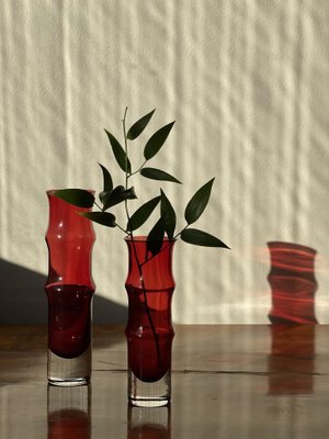 Åseda Red Glass Vases by Bo Borgström, 1970s, Set of 2-ARN-1092525