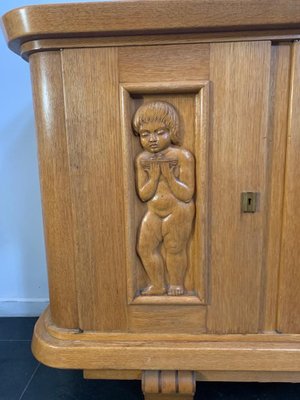 Ash Sideboard with Carved Panels, 1930s-IJR-853510