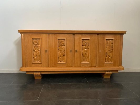 Ash Sideboard with Carved Panels, 1930s-IJR-853510