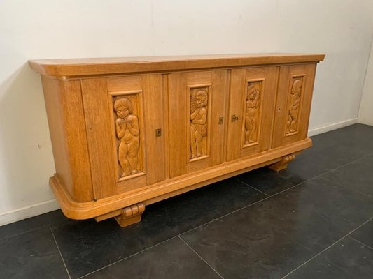 Ash Sideboard with Carved Panels, 1930s-IJR-853510