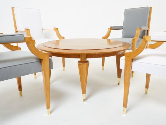 Ash Wood Armchairs and Coffee Table by André Arbus, 1940s, Set of 5-YJA-1362250