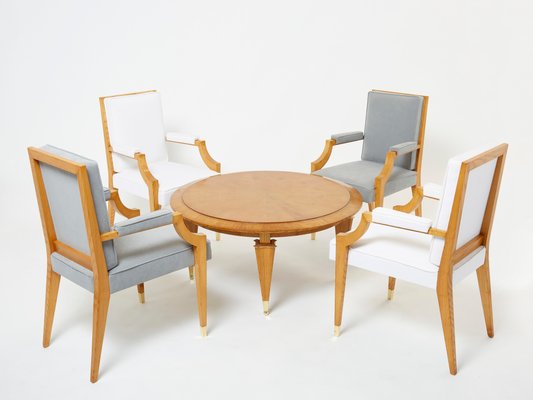 Ash Wood Armchairs and Coffee Table by André Arbus, 1940s, Set of 5-YJA-1362250