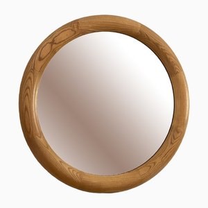 Ash Wood Round Mirror, 1970s-NPC-1315258