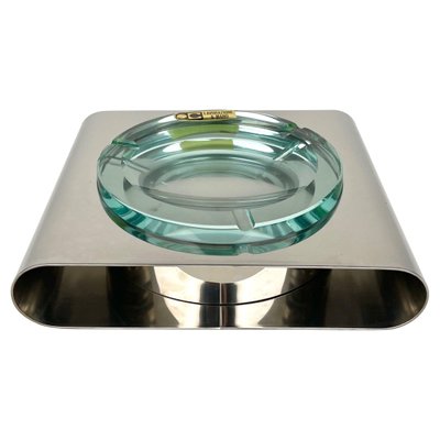 Ashtray in Steel and Green Glass from Sena Cristal, Italy, 1970s-LYQ-1288545