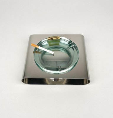 Ashtray in Steel and Green Glass from Sena Cristal, Italy, 1970s-LYQ-1288545