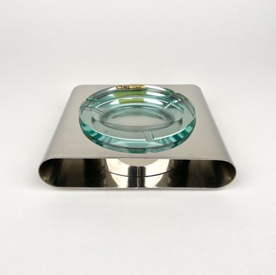 Ashtray in Steel and Green Glass from Sena Cristal, Italy, 1970s-LYQ-1288545