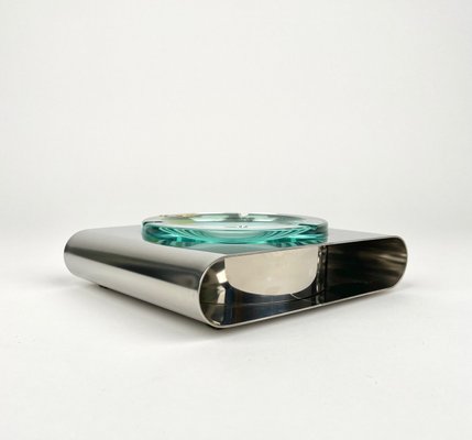 Ashtray in Steel and Green Glass from Sena Cristal, Italy, 1970s-LYQ-1288545