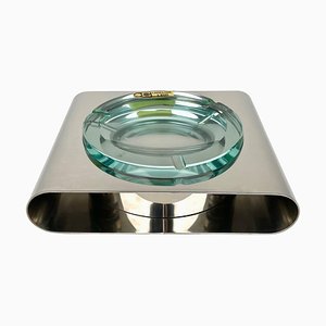 Ashtray in Steel and Green Glass from Sena Cristal, Italy, 1970s-LYQ-1288545