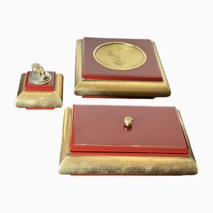 Ashtrays in Brass and Enamelled Wood, Italy, 1970s, Set of 3-YST-1773625