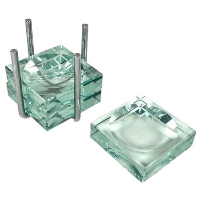 Ashtrays in Glass & Steel with Stand by Gallotti & Radice, Italy, 1970s, Set of 4-LYQ-1267691