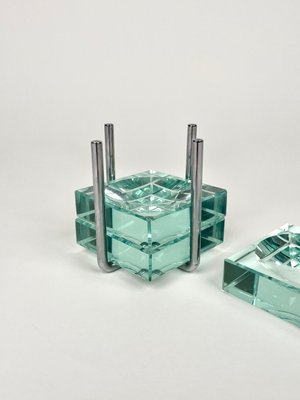 Ashtrays in Glass & Steel with Stand by Gallotti & Radice, Italy, 1970s, Set of 4-LYQ-1267691