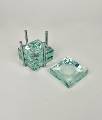 Ashtrays in Glass & Steel with Stand by Gallotti & Radice, Italy, 1970s, Set of 4-LYQ-1267691