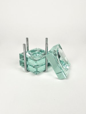 Ashtrays in Glass & Steel with Stand by Gallotti & Radice, Italy, 1970s, Set of 4-LYQ-1267691