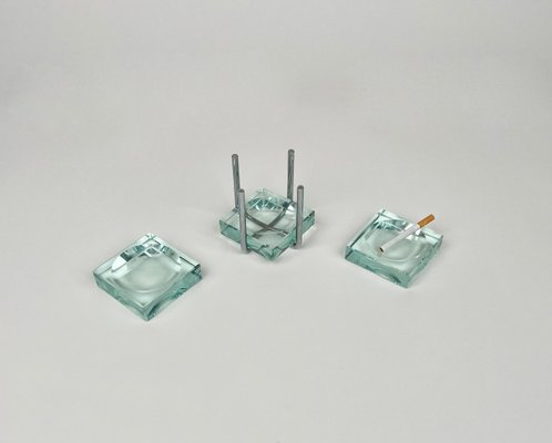 Ashtrays in Glass & Steel with Stand by Gallotti & Radice, Italy, 1970s, Set of 4-LYQ-1267691