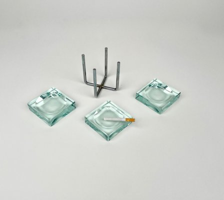 Ashtrays in Glass & Steel with Stand by Gallotti & Radice, Italy, 1970s, Set of 4-LYQ-1267691