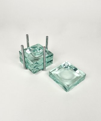 Ashtrays in Glass & Steel with Stand by Gallotti & Radice, Italy, 1970s, Set of 4-LYQ-1267691