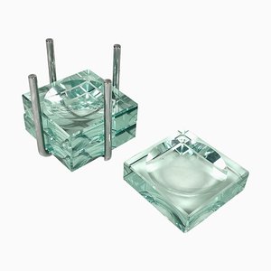 Ashtrays in Glass & Steel with Stand by Gallotti & Radice, Italy, 1970s, Set of 4-LYQ-1267691