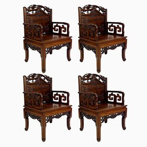 Asian Armchairs with Bats and Cranes, 1880s, Set of 4-XNH-1816672