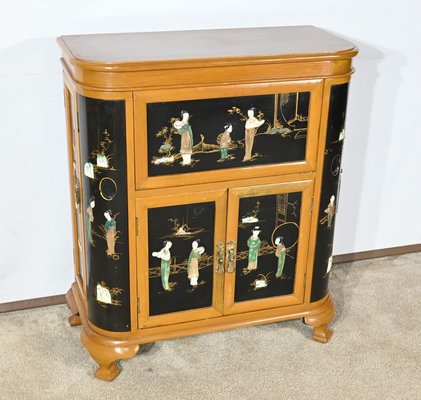 Asian Cabinet with Lacquered Wooden Liqueurs, China, 1950s-RVK-1823804