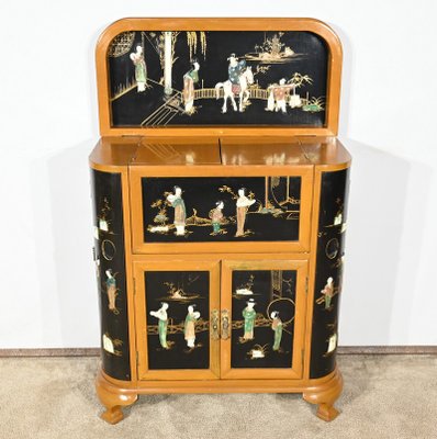 Asian Cabinet with Lacquered Wooden Liqueurs, China, 1950s-RVK-1823804