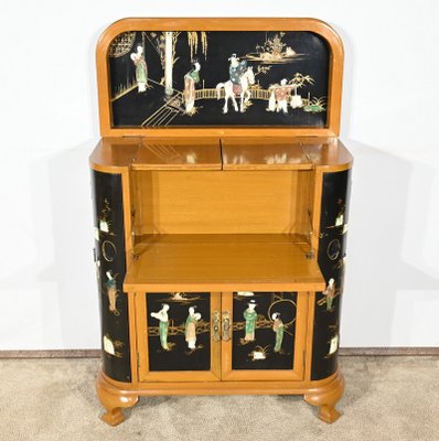 Asian Cabinet with Lacquered Wooden Liqueurs, China, 1950s-RVK-1823804