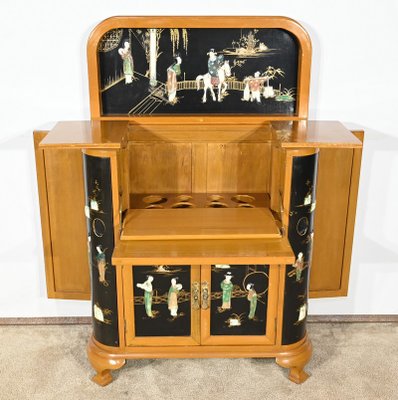 Asian Cabinet with Lacquered Wooden Liqueurs, China, 1950s-RVK-1823804