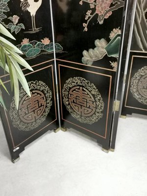 Asian Lacquered Room Divider Depicting Crane Birds-BW-1281408