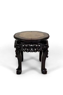 Asian Side Table in Wood Carved and Marble Top, 1880s-XNH-1804475