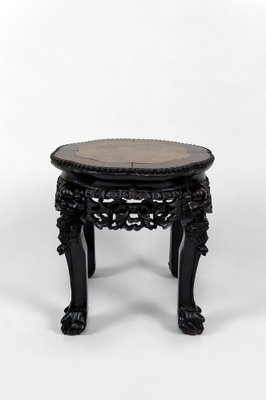 Asian Side Table in Wood Carved and Marble Top, 1880s-XNH-1804475