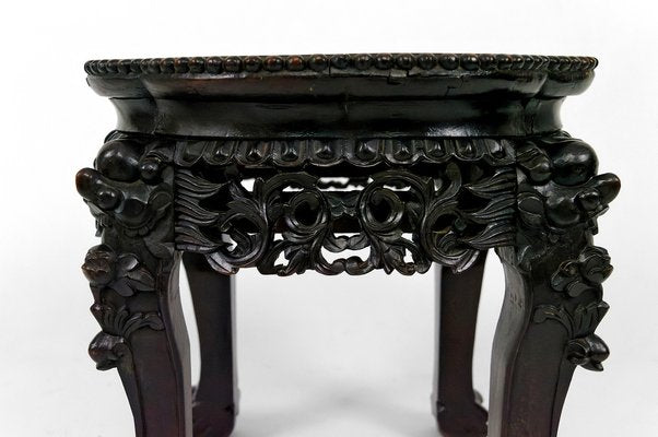 Asian Side Table in Wood Carved and Marble Top, 1880s-XNH-1804475