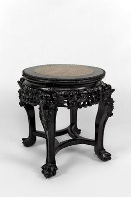 Asian Side Table in Wood Carved with Demons and Marble Top, 1880-XNH-1804518