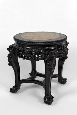 Asian Side Table in Wood Carved with Demons and Marble Top, 1880-XNH-1804518